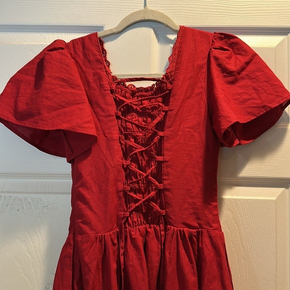 NWT! Poet Dresses Hymn Red Wine Merlot Linen Milkmaid Dress XS - Picture 9 of 10